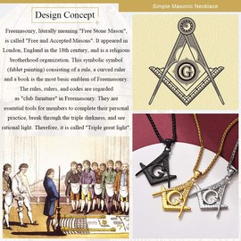 FaithHeart Masonic Necklace for Men, Customize Available Freemason Compass Symbol 14K Gold Plated Free and Accepted Masons Pendant Jewelry with Gift Packaging-Gold