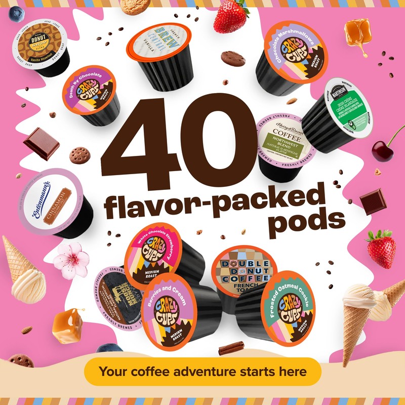 Crazy Cups Flavored Coffee Pods Variety Pack for Keurig K