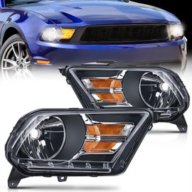 Nilight Headlight Assembly for 2010 2011 2012 2013 2014 Ford Mustang Pickup Truck Replacement Headlamp Black Housing Amber Reflector Driver and Passenger Side