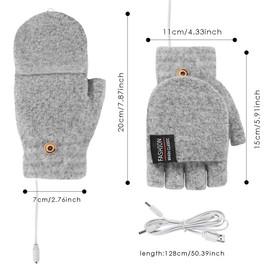 YJZQ Adult's USB Heated Gloves Mittens With Flap Winter Fingerless Hands Warmer Heating Gloves for Women Men Knitting Wool Half-finger Gloves Laptop Office Work Gloves, Grey