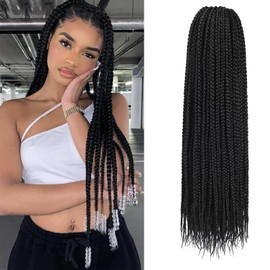 Box Braids Crochet Hair, 18 Inch Pre Looped Goddess Box Braids Crochet Hair, 6 Packs Braiding Hair Extensions, Crochet Box Braids Synthetic Braiding Hair for Black Women (1B, Box 18 Inches)