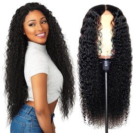 Deep Wave Lace Front Wigs Human Hair Pre Plucked Deep Curly Wig for Women Human Hair Pre Plucked with Baby Hair Natural Black 28 Inch