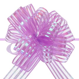 MECCANIXITY 5pcs 4 Inch Organza Large Pull Bow Metallic Gift Wrapping Bows Ribbon Chiffon Yarn Light Purple for Wedding Baskets Presents Christmas Valentine's Day