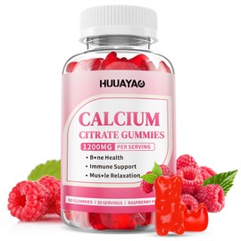 Calcium Citrate Gummies 1200mg for Adults & Kids, Chewable Calcium Citrate for Bone, Muscle & Immune Support, Ultimate Absorption Calcium Supplements for Women & Men, Raspberry Flavor, 60 Count