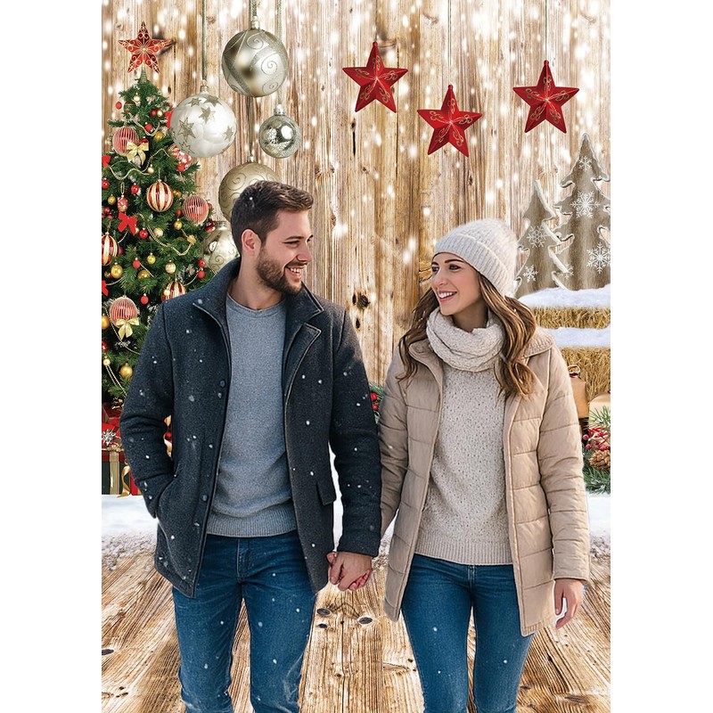 Dudaacvt 5x7Ft Christmas Backdrops for Photography Winter Snow Backdrop Rustic