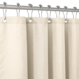 Shower Curtain for Bathroom with Metal Hooks Linen Fabric Shower Curtain Heavy Duty Bath Curtain for Wet Room Bathtub Shower Stall, Hotel Quality, Weighted Hem, Waterproof - 92 x 182cm (Beige)
