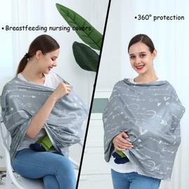 Breastfeeding Nursing Cover Carseat Canopy - Multi Use Infant Stroller Cover, Car Seat Covers for Babies, Nursing Scarf, Baby Shower Gifts for Boys and Girls (Grey Arrows)