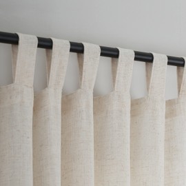 VOILYBIRD Natural Linen Semi Sheer Curtains Tab Top (Natural, 52" W x 84" L (Pack of 2))