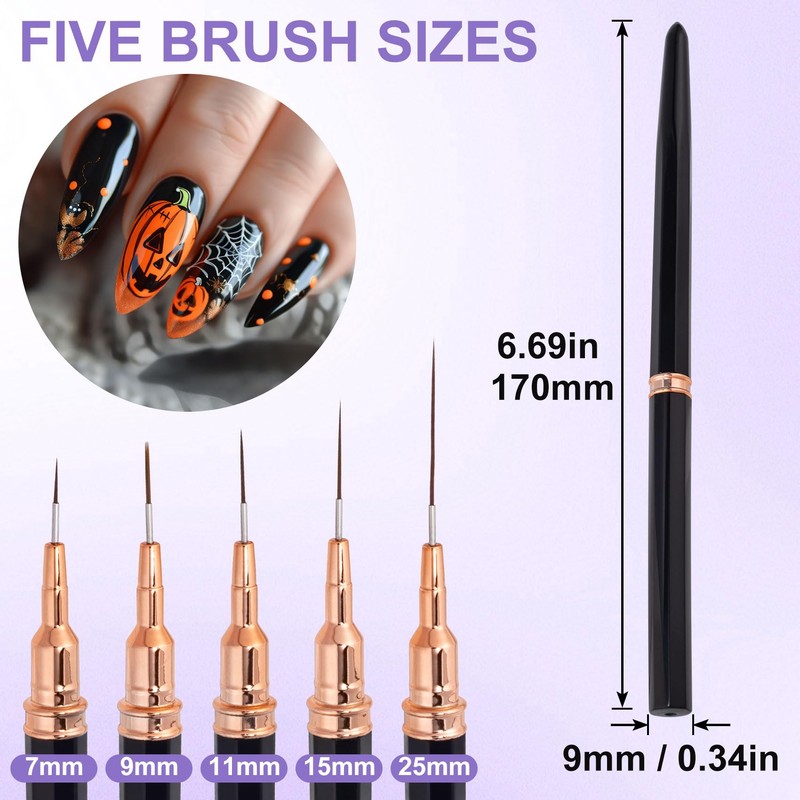 SmallCat 5 Pcs Metallic Nail Art Pens, Nail Brushes for