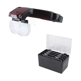 LED Illuminated Eco Pro Head Magnifier 1X 1.2X 1.7X 1.8X 2.5X 3.5X (Eco Pro 4 Lens Set RED)