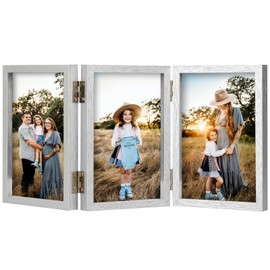 5x7 Wooden Triple Photo Frame with Glass Front Vertical Stand Silver