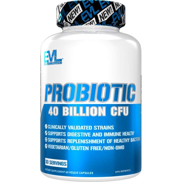 Evlution Nutrition Probiotic - 60 Probiotic Veggie Capsules - 40 Billion CFUs per Serving - Easy to Swallow Probiotic Supplement