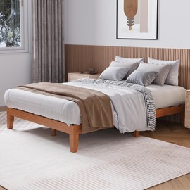 COLAMY 12 Inch Wood Platform Bed Frame，Sturdy Full Size Bed Frame with Wood Slat Support, No Box Spring Needed, Easy Assembly, Rustic Pine