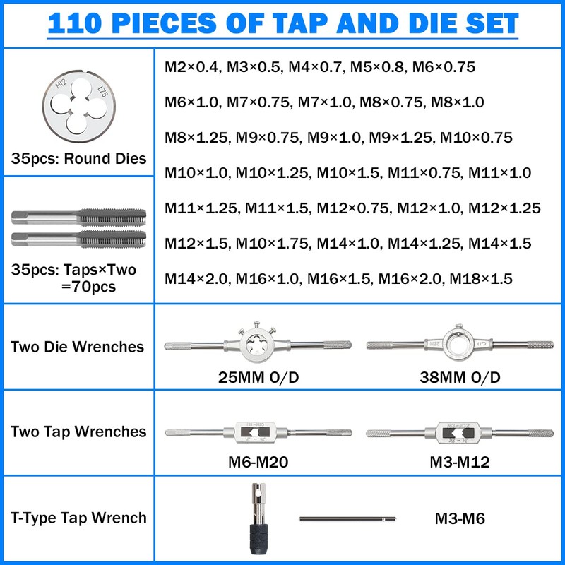 EilxMag 110PCS Tap and Die Set, Metric Tap and Die