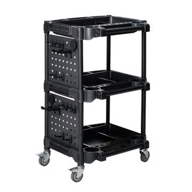 Auto Detailing Tool Cart with Pegboard-Car Detailing Organizer for Garage DIY Home Studio Projects,Classify and Store Your Tools (Black, Detailing Cart with 2 Pegboard)