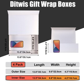 Ditwis 4 Pack 13.8x9x4.3 Inches Gift Boxes with Magnetic Closure Lids, White Magnetic Box for Wedding, Groomsmen Bridesmaid Proposal, Birthdays, Mother's Day