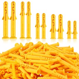 200 Pcs 5 Sizes Plastic Drywall Anchors Yellow Drywall Anchors Wall Anchors Kit Assortment for Drywall Hanging Mounting Installation Home Office