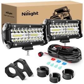 Nilight 6.5Inch 2PCS 120W Spot Flood Combo Bar Driving Waterproof Off Road Led Light with Mounting Bracket Kit Wiring Harness-2 Leads, 2 Years Warranty