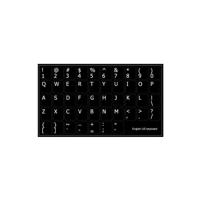 ENGLISH US NON-TRANSPARENT KEYBOARD DECALS BLACK BACKGROUND FOR DESKTOP, LAPTOP