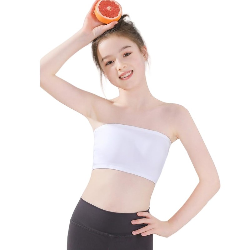 Yolrky Tube Top Kids Dance Bra with Cup Wirefree Bear