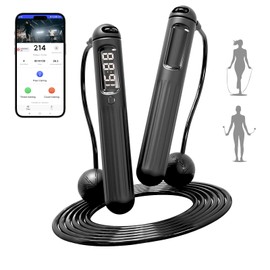 HeRuipai Cordless Skipping Rope for Adults,Bluetooth APP Connected Smart Jump Rope with Accurate Data Tracking, Rope&Ropeless Modes, TYPE-C Charging, Indoor,Outdoor Fitness Rope for Men&Women (black)