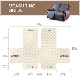 KinCam Waterproof Oversized Loveseat Recliner Cover, Non-Slip Reclining Couch Covers for 2 Seat, Recliner Sofa Cover Furniture Protector with Elastic Straps for Kids, Pets, Dark Gray