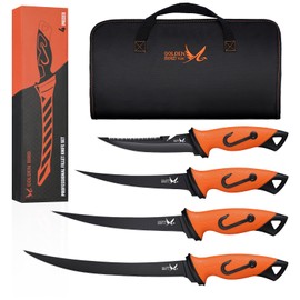 Golden Bird Filleting Knife Set - 5 Pcs Fishing Knife 5Cr15Mov Boning Knives with Protective Sheath, Sharp Blade for Meat Cutting, Non-Slip Handles Knives for with Storage Bag, Christmas Gifts for Men