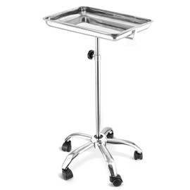 Houseables Mayo Stand, Medical Tray on Wheels, Mayo Stand With Wheels, Mayo Tray, Stainless Steel, Rolling, Sterile For Tattoo, Esthetician, Hairstylist, Hair Salon, Stylist, Adjustable Height 31"-49”
