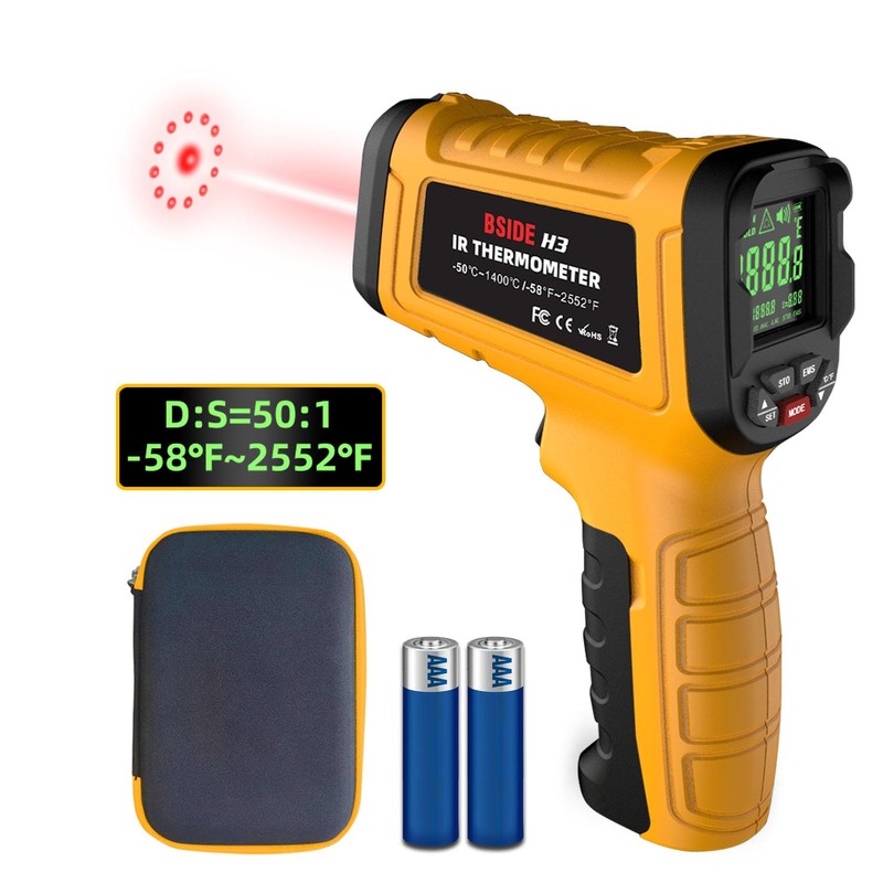 BSIDE Infrared Thermometer Pyrometer 50:1 Industrial Temperature Gun -58℉~2552℉(-50℃~1400℃) IR