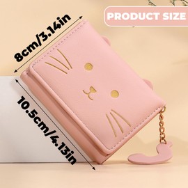 AMYXIYUAN 1Pc Stylish Cute Cat Purses Large Capacity Leather Small Coin Purse Good Texture Multi Slots PU Wallet Zipper 9 Slots Coin Purse for Ladies and Girls