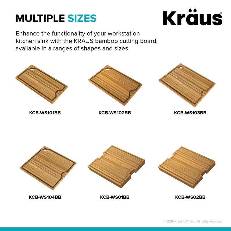 Kraus Kore Solid Bamboo Cutting Board for Workstation Kitchen Sink