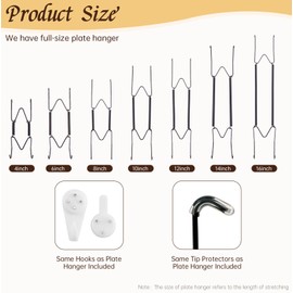 Paquete de 15 ganchos decorativos de 6/8/10 pulgadas para la pared, ganchos invisibles de acero inoxidable para exhibición con ganchos de pared, para plato/plato/imagen (negro)