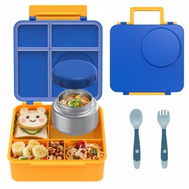 joyYum Bento Box for Kids, Bento Box Adult Lunch Box with Utensils, Stainless Steel Thermos Soup Jar, Reusable Snack Containers for School, Work, Travel, BPA-Free, Easy to Clean (Blue)