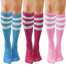 DRESHOW 3 Pairs Casual Tube Socks Cotton Knee High Socks for Women Solid Knit Knee Long Stocking Leg Warmer All Season Gift