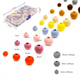 Colourful Wooden Beads, Craft Beads for Threading, Natural Round Wooden Beads Set, Wooden Beads for DIY Jewellery Craft Decoration, Matte Colour