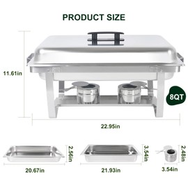 IMACONE Chafing Dish Buffet Set of 2, 8QT Stainless Steel Rectangular Chafers and Buffet Warmer Sets for Catering, with Food & Water Pan, Lid, Foldable Frame, Fuel Holder for Event Party Holiday