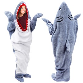 TAGVO Shark Blanket for Adult Kids, Soft Flannel Shark Onesie, Shark Blanket Hoodie Onesie, Cute Cozy Shark Onesie Costume