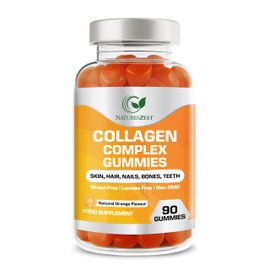 Collagen Complex Gummies for Women & Men, 500mg Collagen with Biotin, Vitamin C, E, Supports Hair, Skin, Nails, Gluten Free, Non-GMO, Natural Orange Flavour, 90 Chewable Gummies.