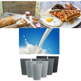 8 Pack Wheat Straw Cups Reusable Drinking Cups, Durable & Lightweight, Perfect for Home, Office, Camping, and Outdoor Use Dishwasher Safe (Black,Gray)