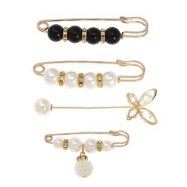 VGOL 4 Pieces Pearl Brooch Pins Butterfly Rhinestone One Word Brooch Set Cardigan Collar Safety Pins for Women Girls Clothing Dresses Decoration Accessories