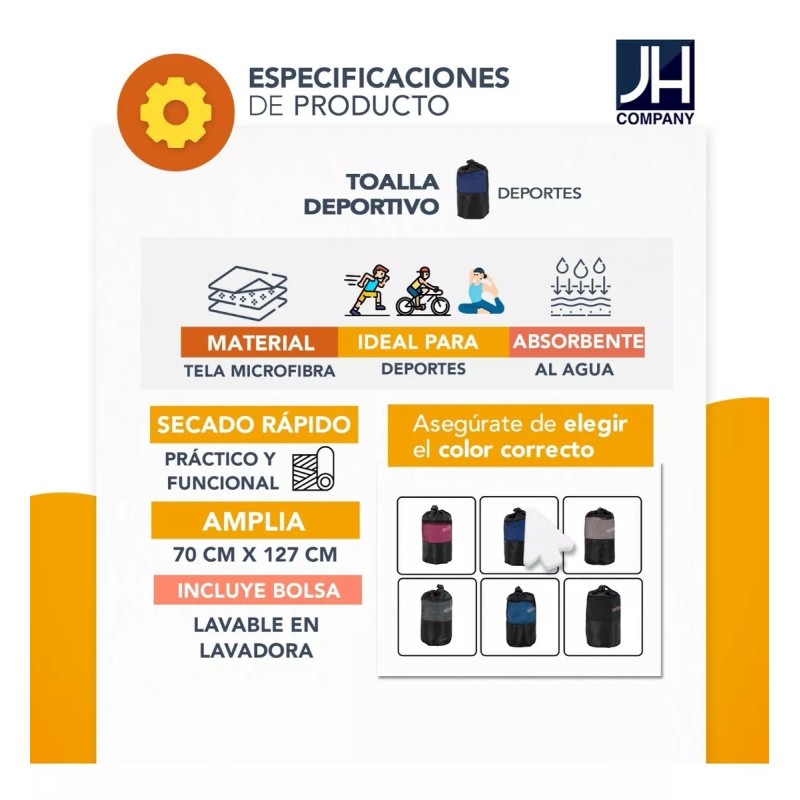 J.H. Company Toalla Microfibra Natacion Gym Playa Grande 128x80 Cm