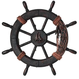 NOELAMOUR Steering Wheel Steering Wheel Interior Wooden Ship Wheel Mediterranean Style Pirate Style Marine Taste Decoration 45cm