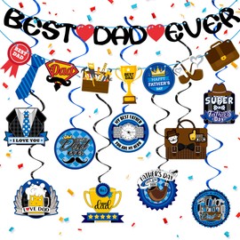 Joy Bang Fathers Day Decorations - Best Dad Ever Banner 9 Pcs Hanging Swirls for Father's Day, Happy Fathers Day Decorations for Home Office, Dad Birthday Party Decor