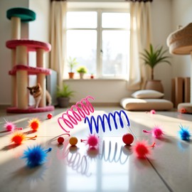 WLngtv 12 Pcs 3 Set Interactive Cat Toys Colorful Spring Cat Toy Plastic Coil Spiral Springs Durable Interactive for Swatting Biting Hunting Kitten