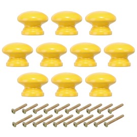PATIKIL 1-3/8 Inch Knobs, 10 Pcs Round Drawer Dresser Knobs Wood Handles Knobs Drawer Pulls with Screws for Kitchen Cupboard Furniture Door, Yellow