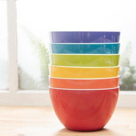 bzyoo Set of 6 Large Bowls, 5.5-Inch 30.4 OZ ColorPop Melamine Bowls, Unbreakable Pasta, Soup, Cereal, Salad Bowls, for Quick and Easy Meals, Side Dishes and Parties - Bright