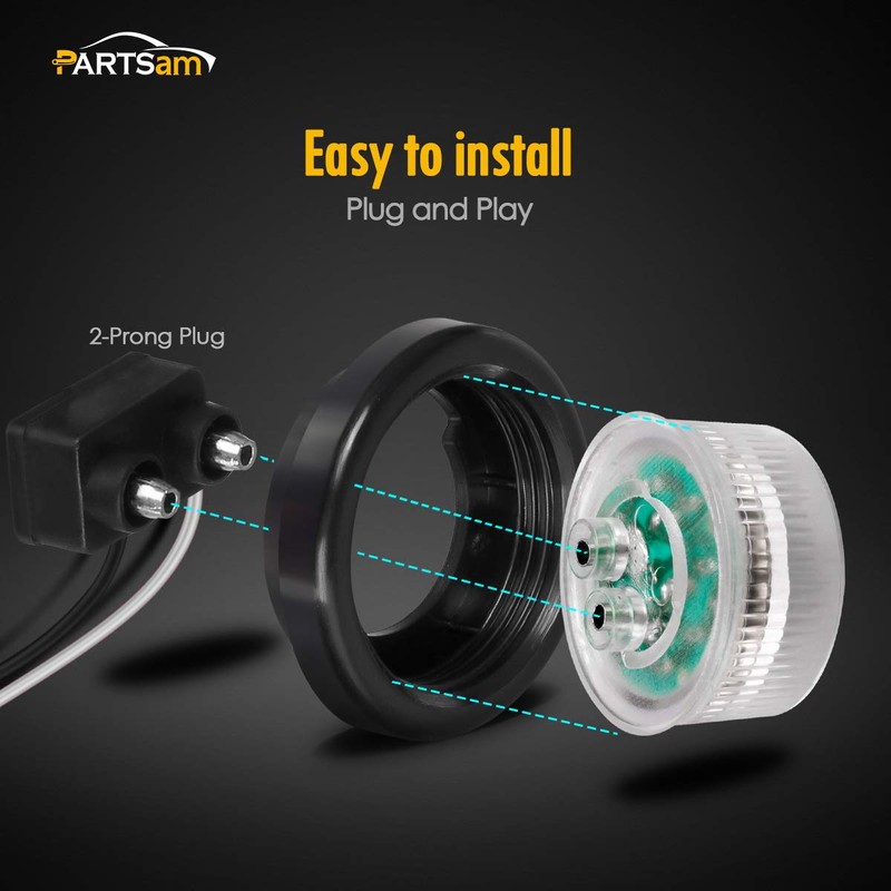 Partsam Pair 2" Clear/Red Flush Mount Mini-Reflex Side Marker LED