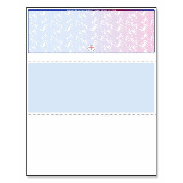 Blank Laser/Ink Jet Prismatic Red/Blue Laser Check Stock - Check On The Top, for Versacheck, Quick-Books, and Other Check Writing Software (100 Per Pack)