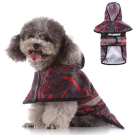 Impermeable para Perro, Chubasqueros para Perros con Capucha, para Clima Frío para Chihuahua, Yorkie, Caniches, Shih Tzu, Mini Pinscher, Rojo, Patrón de Camuflaje, M Pecho 17 Pulgadas (41 Cm)
