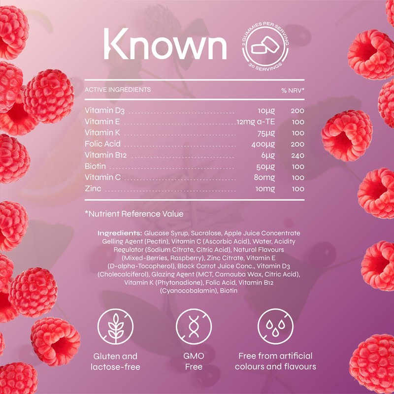 Known Pregnancy Support Gummies with 400mcg Folic Acid – Raspberry